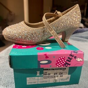 LINK DANA 66k Girl's Glittering Mary Jane Party Dress Heel Shoes Gold Sz 3